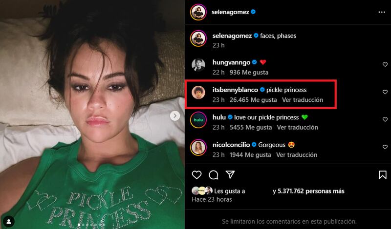 El novio de Selena Gomez reaccionó ante su publicación