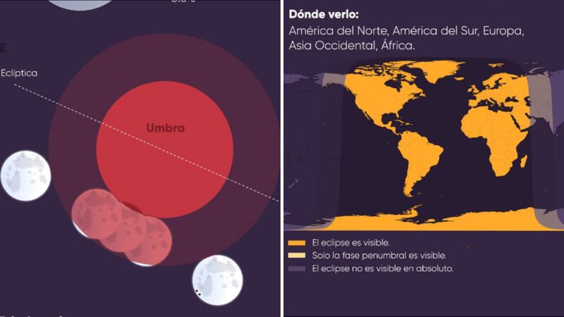 El próximo eclipse lunar del año será el 17 de septiembre y se verá en toda América, Europa y África.