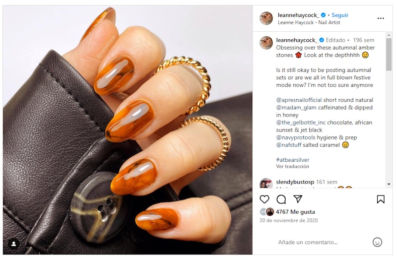 Las 'amber nails' son una de las últimas tendencias en cuanto a manicura para el otoño