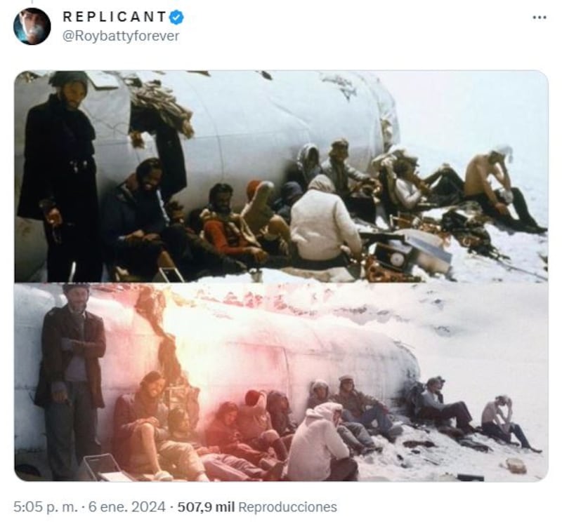 Imagen real del accidente del vuelo 571 de la Fuerza Aérea Uruguaya y su reproducción en 'La sociedad de la nieve'