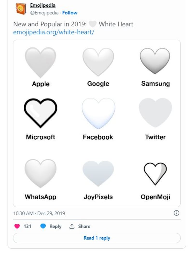 El corazón blanco se agregó a la biblioteca de emojis en 2019