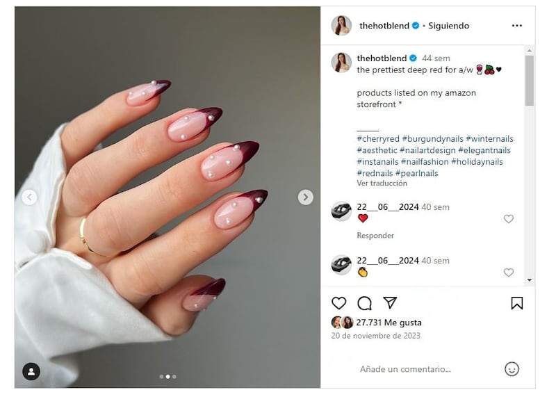 Las 'black cherry nails' son una manicura básica, pero no menos elegante del otoño