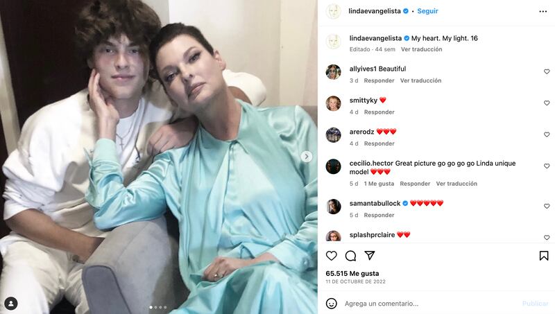 Linda Evangelista y su hijo Augie