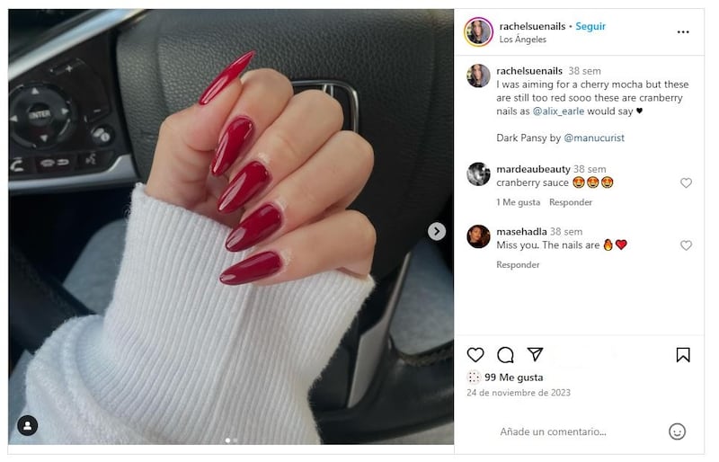 Las uñas cherry red serán una de las grandes tendencias de manicura en otoño