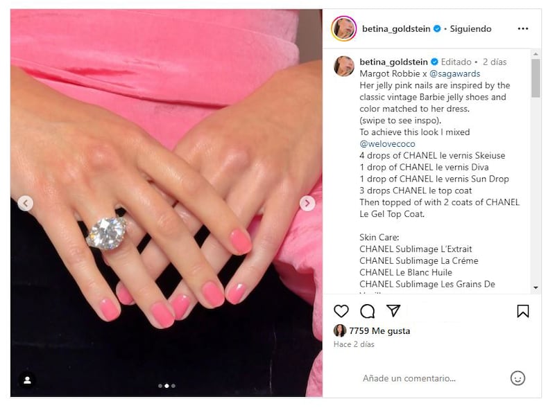 Margot Robbie causó furor con su manicura jelly en los SAG Awards 2024