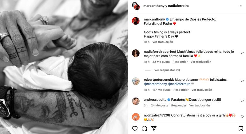 Nadia Ferreira y Marc Anthony y su nuevo bebé