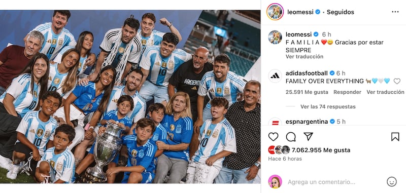 Messi y familia festejando Campeonato de Copa América 2024